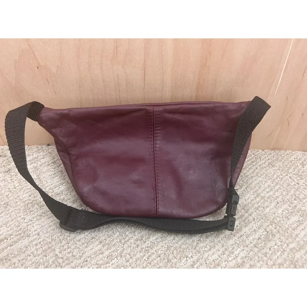 Vintage Genuine Leather Waist Bag /‎ Fanny Pack – Burgundy – Unbranded